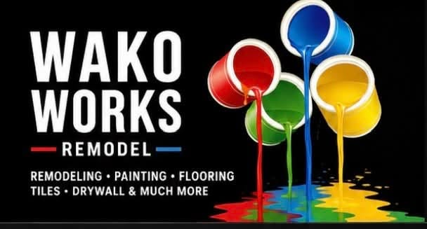 Wako Works Remodel graphic listing remodeling, painting, flooring, tiles, drywall, and more