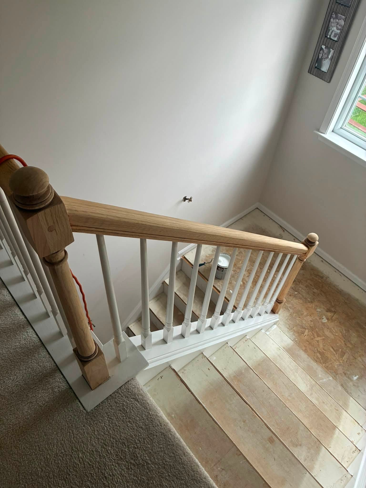 Top view of stair railing and landing transition